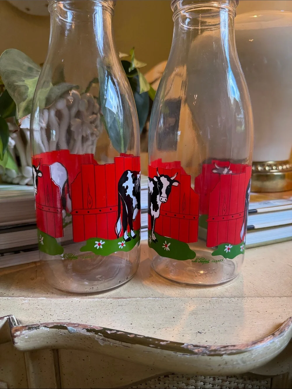 Vintage Le Parfait France Glass Milk Bottles. Pair of two .